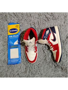 Air Jordan 1 Mid SE Women Size 10 Red/Navy USA No Insoles Sneakers BQ4420-600